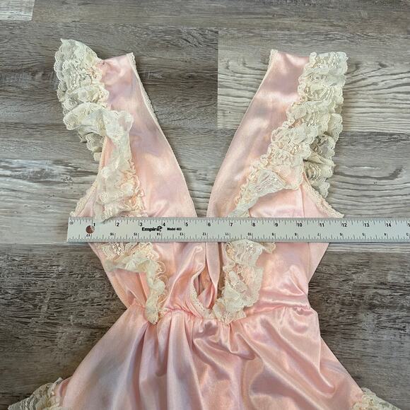 Vintage Lady Constance Pink Nylon Lace Ruffle Teddy Bodysuit Coquette USA S - Picture 8 of 10